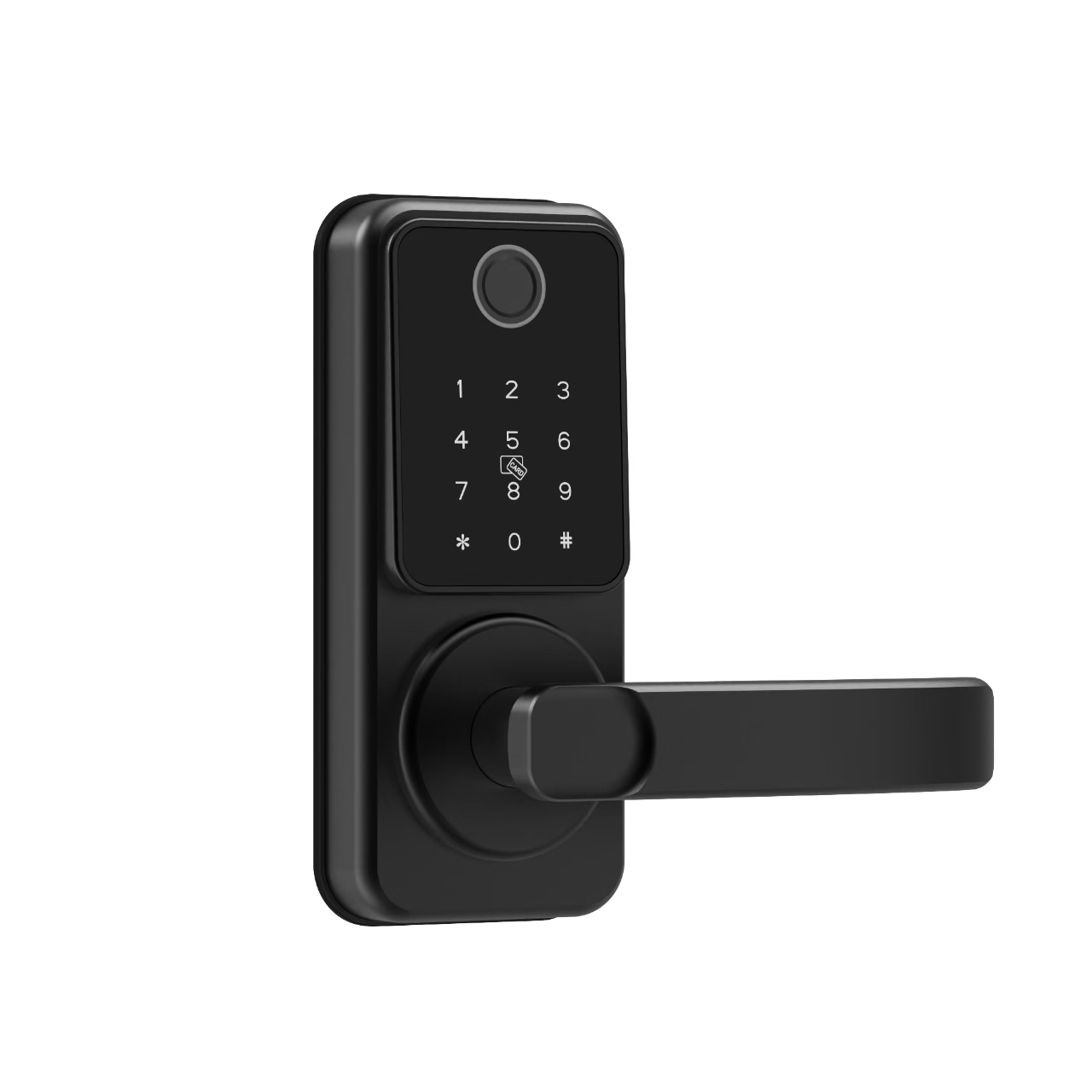 Trueway RF-1 classic lever-handle smart lock, black finish
