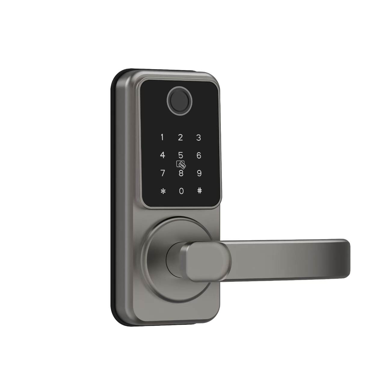 Trueway RF-1 classic lever-handle smart lock, silver finish